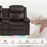 LURVIA 70" Power Recliner Loveseat for RV, Living Room Home Theater,Built-in LED Lighting with Multiple Modes,Wall Hugger, Oversized Leather Loveseat Couch for Camper, Trailer, Apartment,150° Recline LURVIA