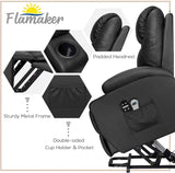 Flamaker Power Lift Recliner Chair with Vibration Massage for Elderly Ergonomic Lounge Chair Classic Single Sofa with Cup Holders Side Pockets for Living Room (Dark Black) Flamaker