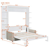 P PURLOVE Queen Size Murphy Bed with Sofa, Wall Bed with Wood Slat Support, Space-Saving Folding, No Box Spring Needed, Easy Assembly, White P PURLOVE