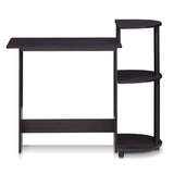 Furinno Compact Computer Desk with Shelves, Round Side, Dark Walnut Furinno