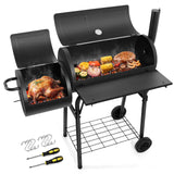 HaSteeL Charcoal Grill with Offset Smoker, Outdoor Barrel BBQ Grill, Camping Barbecue Grill for Patio Backyard Garden Party Picnic, Large 420.SQ.IN Cooking Area, 2 Screwdrivers & 6 Hooks - Black HaSteeL
