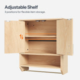 HOOBRO Fluted Bathroom Wall Cabinet, Farmhouse Medicine Cabinet with 2 Fluted Doors, Wall Storage Shelf with Towel Rack, Adjustable Shelf, for Small Spaces, Bathroom, Kitchen, Natural HOOBRO