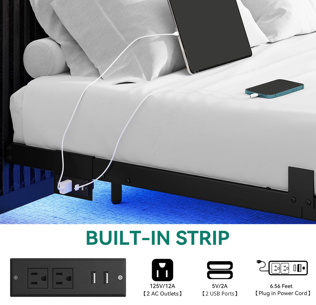 YITAHOME Floating Bed Frame King Size,Floating Bed with LED Lights & Charging Station, Metal Platform Bed Frame with Heavy Duty Steel Slats, No Box Spring Needed, Black YITAHOME