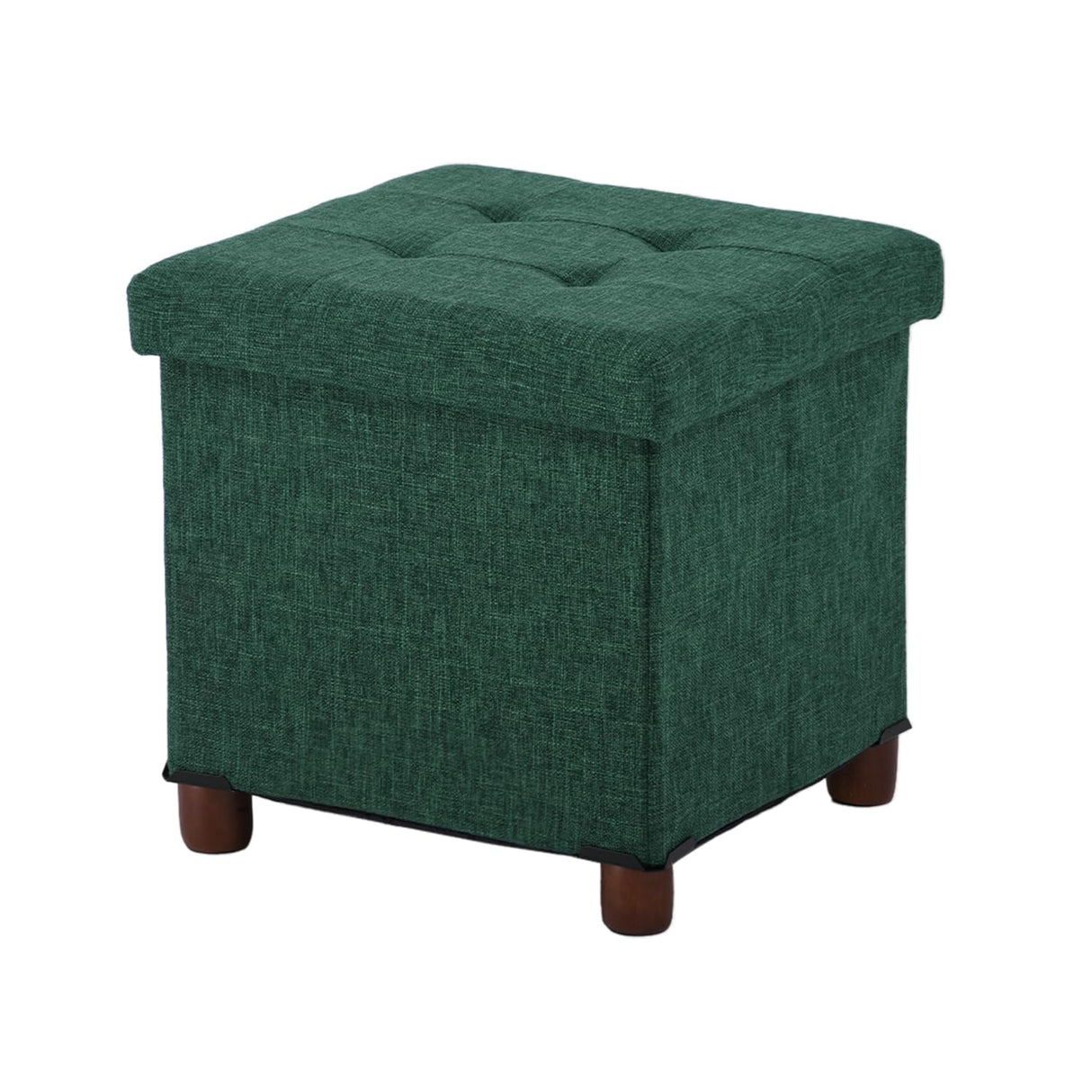 15 Inches Storage Ottoman with Wooden Legs, Cube Foot Rest Stool/Square Footstool Storage for Living Room, Foldable Fabric Ottoman, Comfortable Seat with Lid, Space-Saving Green Ao Lei