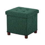 15 Inches Storage Ottoman with Wooden Legs, Cube Foot Rest Stool/Square Footstool Storage for Living Room, Foldable Fabric Ottoman, Comfortable Seat with Lid, Space-Saving Green Ao Lei