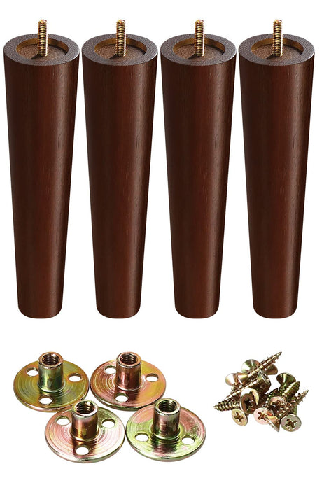 GOSCHE Wood Furniture Feet 10 Inch, Round Brown Wooden Chair Legs Sofa Legs Set of 4, Couch Legs Replacement for Armchair, Cabinet, Mid Century Modern Dresser Or Home DIY Projects Bun Feet GOSCHE