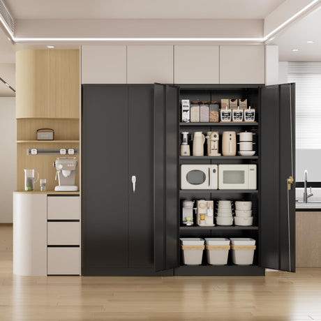 Pataku 71'' Metal Storage Cabinet, Garage Storage Cabinet with 2 Doors and 4 Adjustable Shelves, Steel Lockable Storage Cabinet, Black File Cabinets for Home, Office, Warehouse Pataku