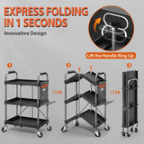KINGRACK 3 Tier Rolling Tool Cart with Wheels and Ergonomic Handle, Heavy Duty Foldable Utility Service Cart with Organizer Shelf, Multifunctional Storage Organizer, Practical for Home, Office, Garage KINGRACK