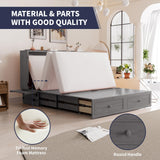 ijuicy Queen Size Murphy Bed with Foam Mattress and Side Storage Board, Cube Cabinet Bed with Charging Station Large Storage Drawers, Space-Saving Foldable Hideaway Bed-Grey ijuicy