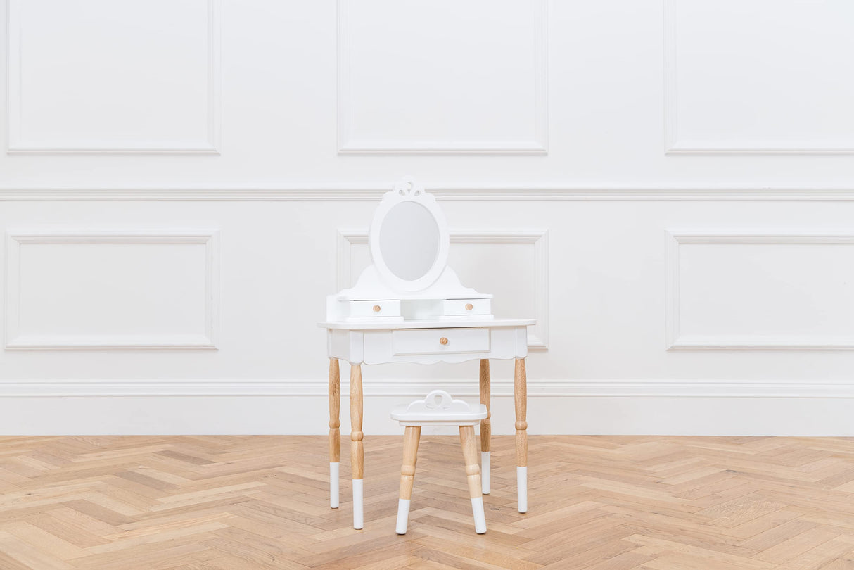 Le Toy Van - Wooden Vanity Table with Vanity Mirror and Vanity Chair - Bedroom Furniture - Victorian Style Oval Dressing Table Mirror - Desk with Le Toy Van