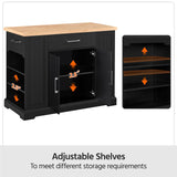 Yaheetech Kitchen Island on Hidden Wheels, Rolling Kitchen Cart with Thicker Rubberwood Top & 3 Drawers & Open Shelves, Storage Cabinet with Yaheetech