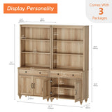 5 Tier Bookshelf 72" Tall Bookcase with Barn Doors, Large Farmhouse Display Book Shelf with 2 Drawers and Storage Cabinet, Library Wood Bookshelves for Living Room,Kitchen, Oak(2PCS) WAMPAT