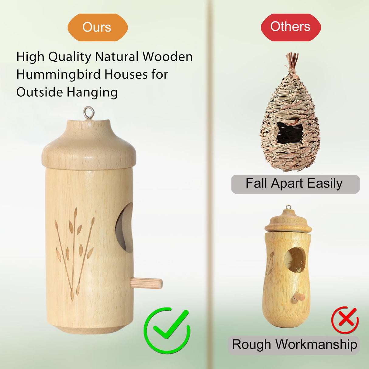 Hummingbird House - Natural Wooden Hummingbird Houses for Outside Hanging, Gardening Gifts Home Decoration 3 Packs OROGHT