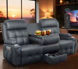 3-Seater Loveseat Recliner Sofa, Home Theater Seating Reclining Couch with Flip Middle Backrest, RV Wall Hugger Sleeper Sofa with Massage, Dawer & Cup Holders, 150° Recline for RV & Living Room TOMOSLTER