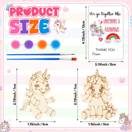 Leinuosen 28 Sets Unicorn Party Favors Wood Painting Craft Kits with Art Supplies and Inspirational Cards Thank You for Coming Gifts for Summer Birthday Party Goodie Bag DIY Prizes Leinuosen