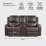 Lexicon Manual Double Reclining Loveseat with Center Console, Top Grain Leather Match Wall Hugger Recliner Loveseat, Storage, Cup Holders, High Density Foam Over Pocket Coils, for Living Room, Brown Lexicon