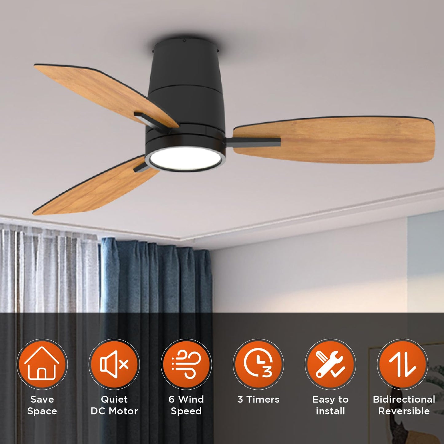 TALOYA Ceiling Fan with Lights and Remote Control 42 inch Multifunctional Quiet Fan with Three Color Temperature and High Brightness Light and Reversible Blades - WoodArtSupply