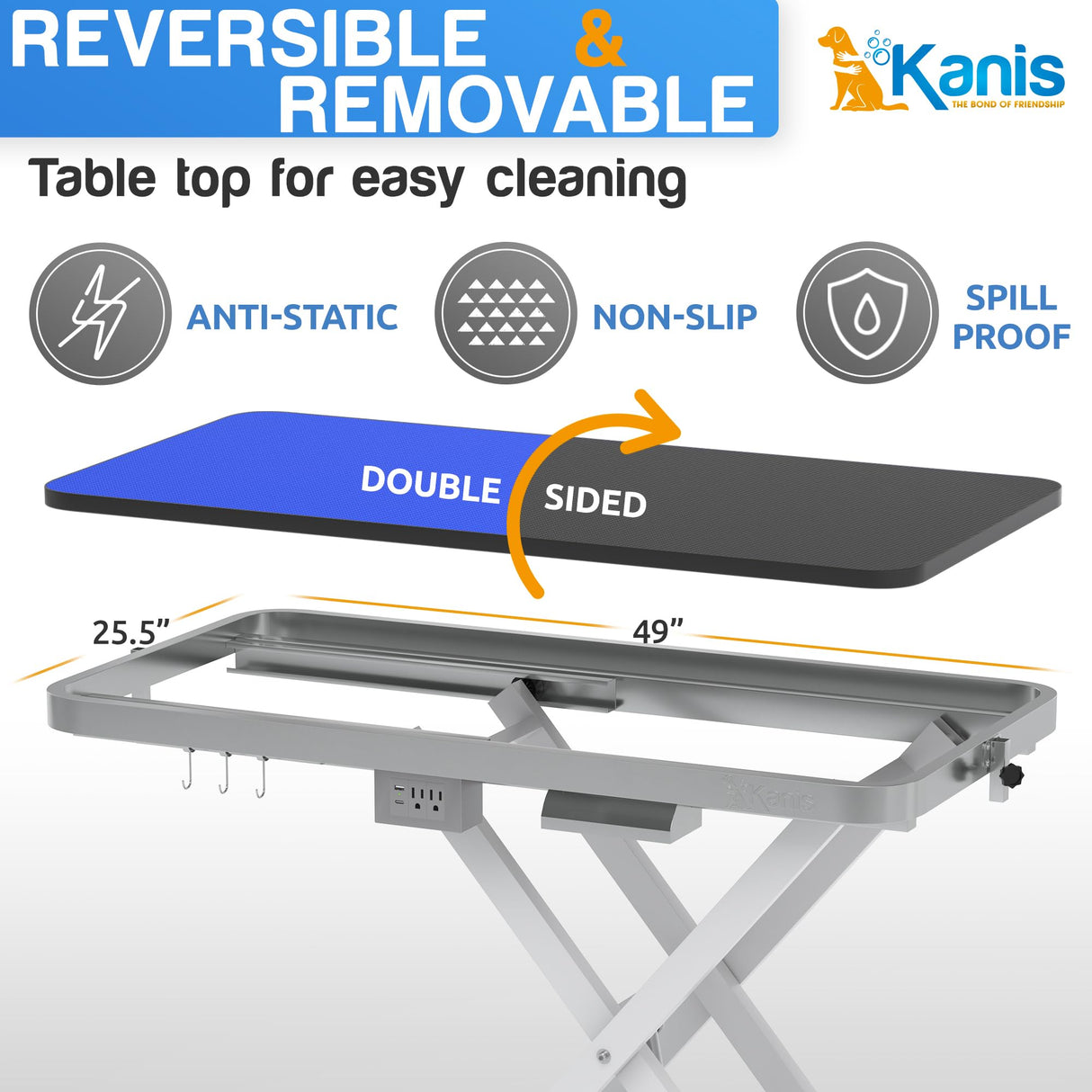 Professional Electric Dog Grooming Table - Heavy Duty, Height Adjustable Pet Grooming Table w/Leveling Wheels, Dog Grooming Arm, Anti Slip Tabletop & Tool Organizer/Dog Grooming Station (49", WHITE) KANIS