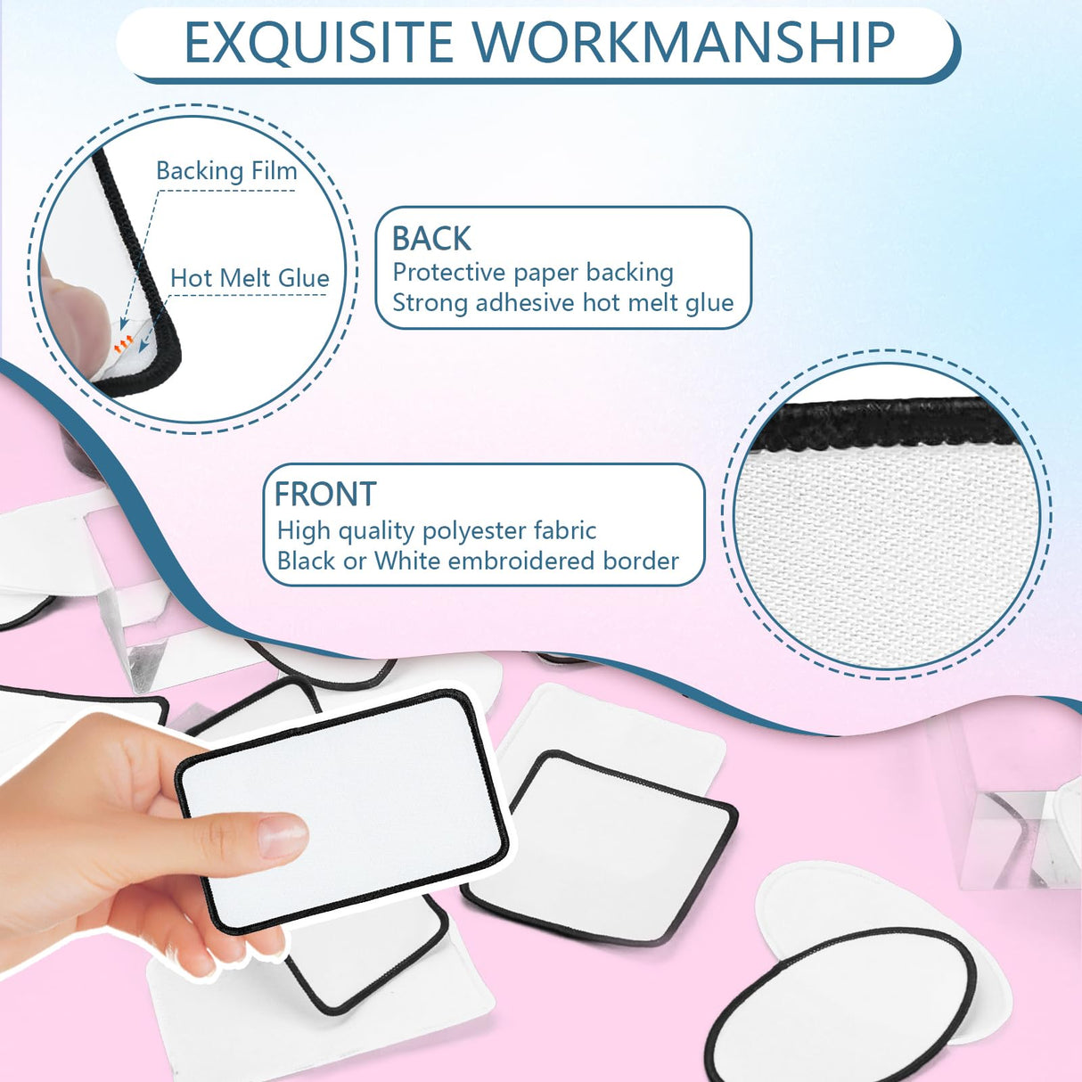 iFForce 40 PCs Sublimation Blanks Patches - Large Iron-on Patch with Black Border - Exquisite Fabric Patches for DIY Hats Backpack T-Shirt Project (Square) iFForce