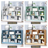 IOTXY Open Shelf Low Bookcase - Wooden 3-Tier Floor Standing Display Cabinet Organizer with Base, 10 Cubes Short Horizontal Bookshelf in Bright Blue IOTXY