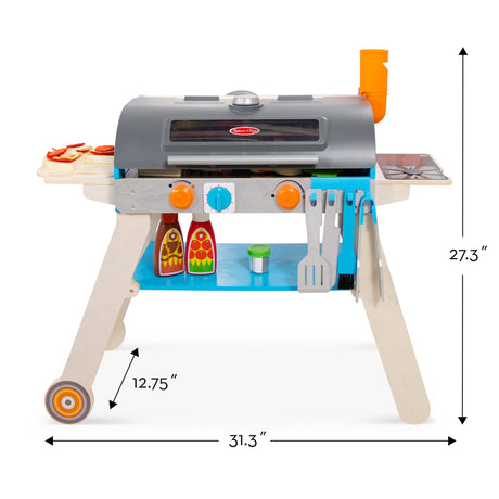 Melissa & Doug Wooden Deluxe Barbecue Grill, Smoker and Pizza Oven Play Food Toy for Pretend Play Cooking for Kids - FSC Certified Melissa & Doug
