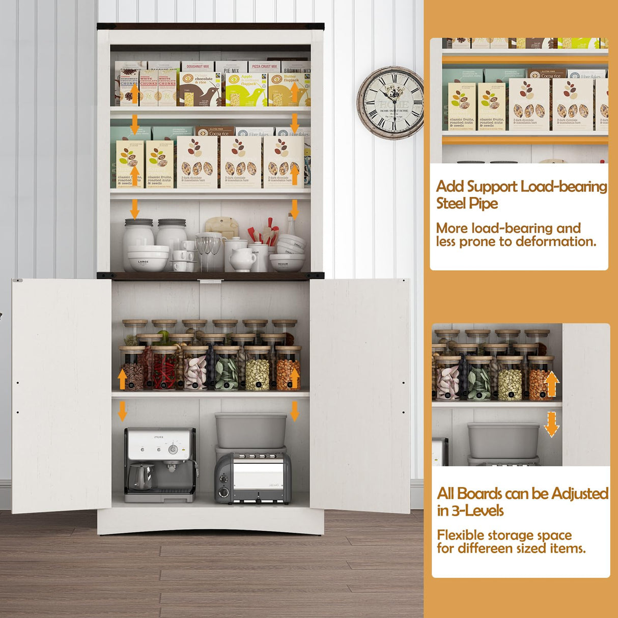 Farmhouse Tall Storage Cabinet with Adjustable Shelves and Barn Doors - 71in White Kitchen Pantry Hlivelood