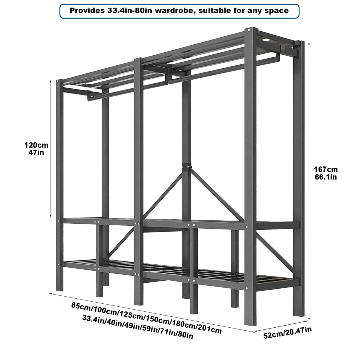 FPIGSHS Heavy Duty Clothes Rack with Magnetic Door 2000LBS Foldable Portable Wardrobe Closet for Hanging Clothing Rolling Garment Rack on Wheels for Bedroom Closet System (C, 71in) FPIGSHS