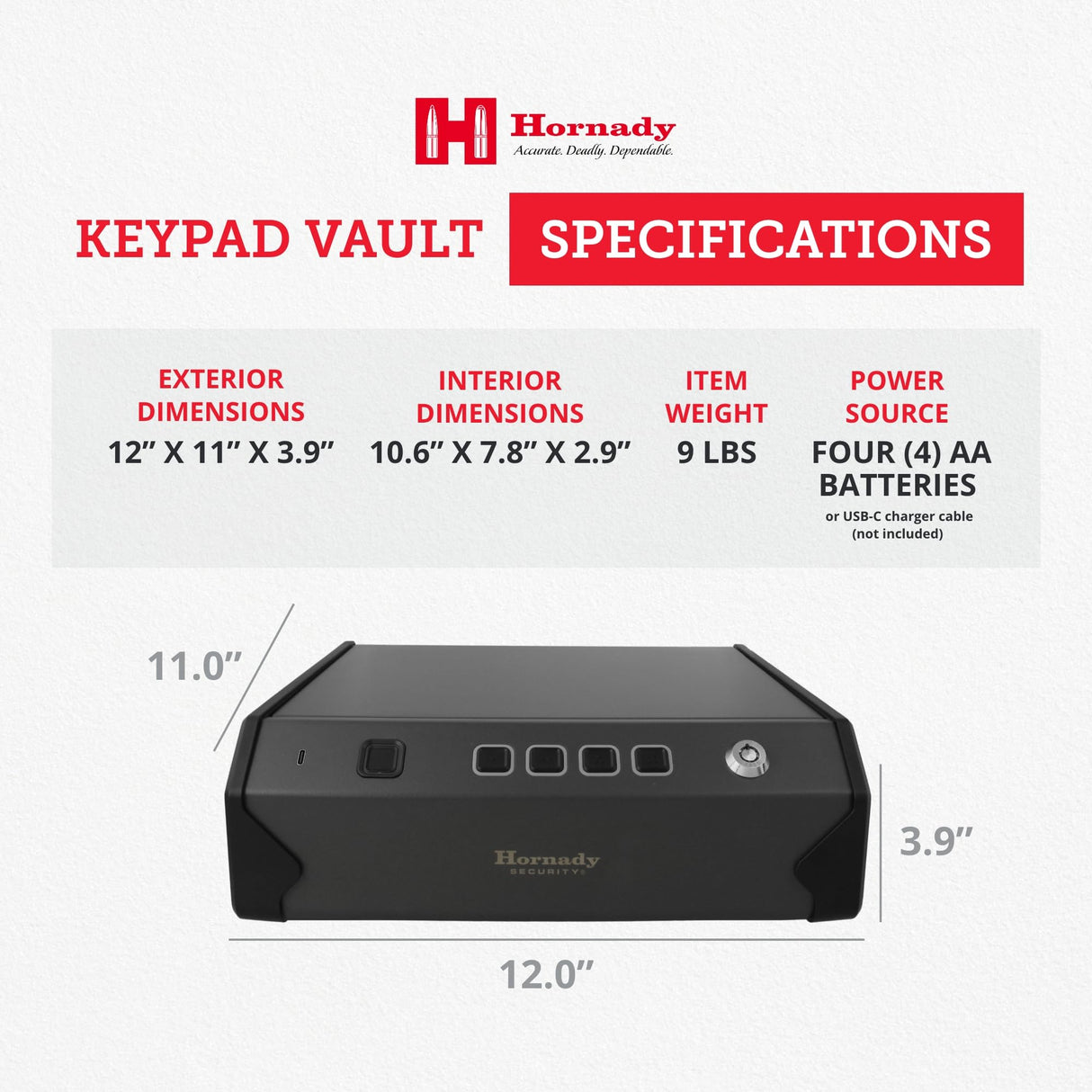 Hornady Biometric Keypad Vault (97536) - Fingerprint Gun Safe, Secure Your Pistol and Valuables, Quick Access - Digital Keypad Access and Backup Key - Ideal for Home and Nightstand Hornady