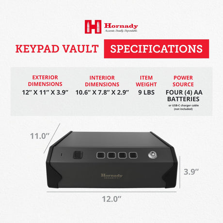 Hornady Biometric Keypad Vault (97536) - Fingerprint Gun Safe, Secure Your Pistol and Valuables, Quick Access - Digital Keypad Access and Backup Key - Ideal for Home and Nightstand Hornady