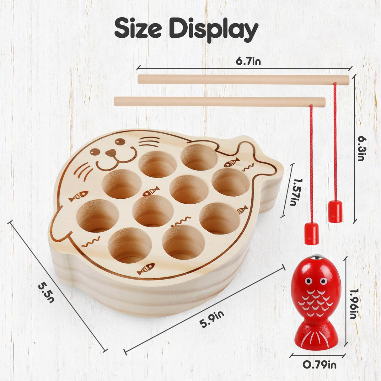 Magnetic Wooden Toys Fishing Game,Toddler Magnetic Fishing Toys Wood Puzzle Montessori Preschool Educational Activities Learning Hand-Eye Coordination Fine Motor Skills Toys for Boys Girls Ages 3+ NAODONGLI