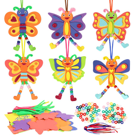 Fennoral 12 Pack Butterfly Craft for Kids Make Your Own Butterfly Foam Stickers with Beads DIY Arts and Crafts for Kids Boys Girls Party Favor Spring Summer Decoration Birthday Gifts Fennoral