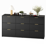 Fluted Dresser for Bedroom, 9 Drawer Dresser, Large Capacity & Anti-Tip, Modern Chest of Drawers with Metal Handles, Wooden Dressers Closet Storage Organizer for Living Room Hallway Entryway GarveeHome