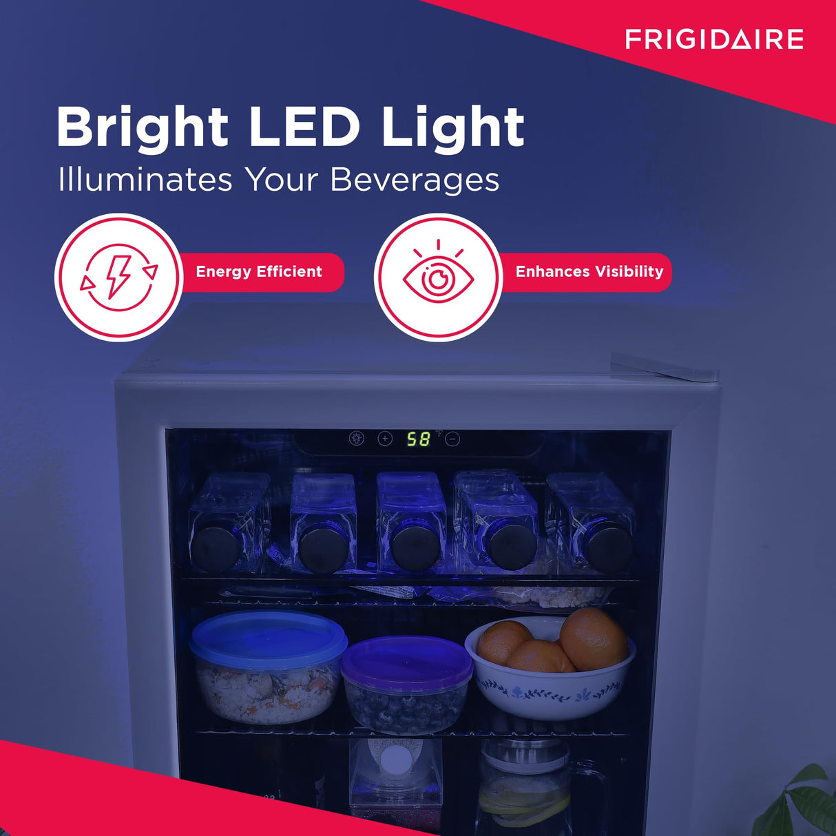 Frigidaire EFMIS9O00, Beverage Fridge Refrigerator with Glass Door, Compact Mini Fridge with Digital Temperature Control Fits 88 Cans or 25 Bottles, 74L Capacity - 19.29" D x 25" W x 17.51" H, Silver Frigidaire