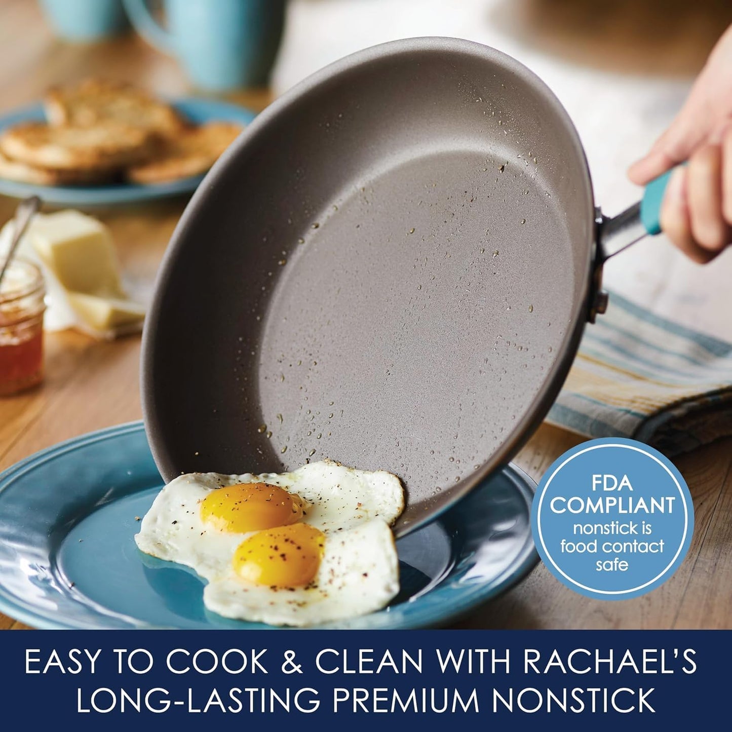 Rachael Ray Cucina Nonstick Cookware Pots and Pans Set, 12 Piece, Agave Blue