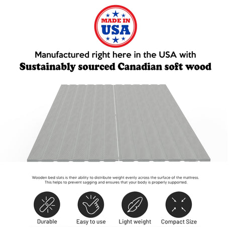 Continental Sleep, 0.75-Inch Heavy Duty Vertical Wooden Bunkie Board/Bed Slats with Cover, Enhance Mattress Support, Queen(60"), Grey Continental Sleep