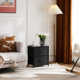 DUMOS Nightstand Small Dresser with 2 Fabric Drawers Side Tables Bedroom End Table Bedside Storage Furniture for 20 inch Tall Night Stand for Entryway, College Dorm, Classic Black DUMOS