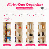 Rotating Kids Bookshelf – 3-Tier 360° Spinning Bookcase Tower, Solid Pine Wood, 12 Cubbies, Toddler Bookshelf Organizer & Lazy-Susan Storage for Nursery, Classroom or Playroom (Natural Finish) Sprinta