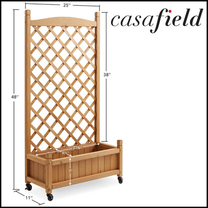 Casafield Climbing Planter Raised Garden Bed with Trellis - 48" Wooden Diamond Lattice Box Planter Stand with Wheels for Outdoors