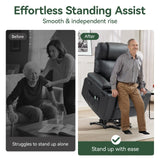 Power Lift Recliner Chair for Elderly with Heat & Massage, 160° Electric Adjustable PU Leather Recliner with Remote Control, Stand Assist, Cup Holders & Side Pockets for Living Room (Black) Vogue Furniture Direct