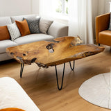 Nalvyue Natural Wood Coffee Table, Live Edge Coffee Table for Living Room, Unique Desktop Nalvyue