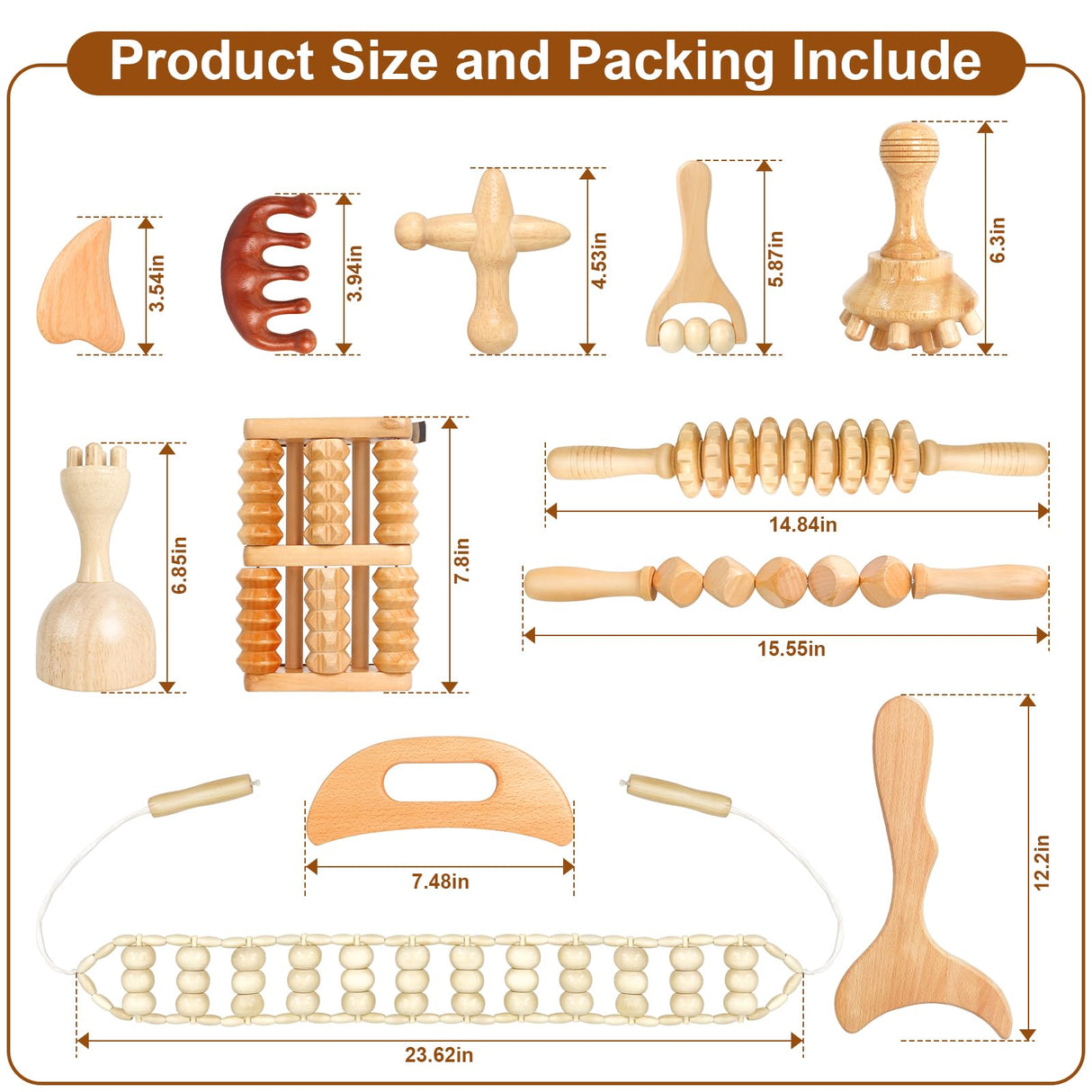 HAQQI 12 in 1 Wood Therapy Massage Tools kit for Body Shaping Massage Tool Set, Wooden Massager Body Sculpting Sets for Muscle Pain Relief, Anti-Cellulite HAQQI