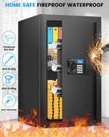 Safe Box, 3.2 Cuft Home Safe with Fireproof Waterproof Bag, Anti-Theft Digital Security Safes with Smart Alert System, Removable Shelf, Mute Function, Document Safes for Money Jewelry FOWORE