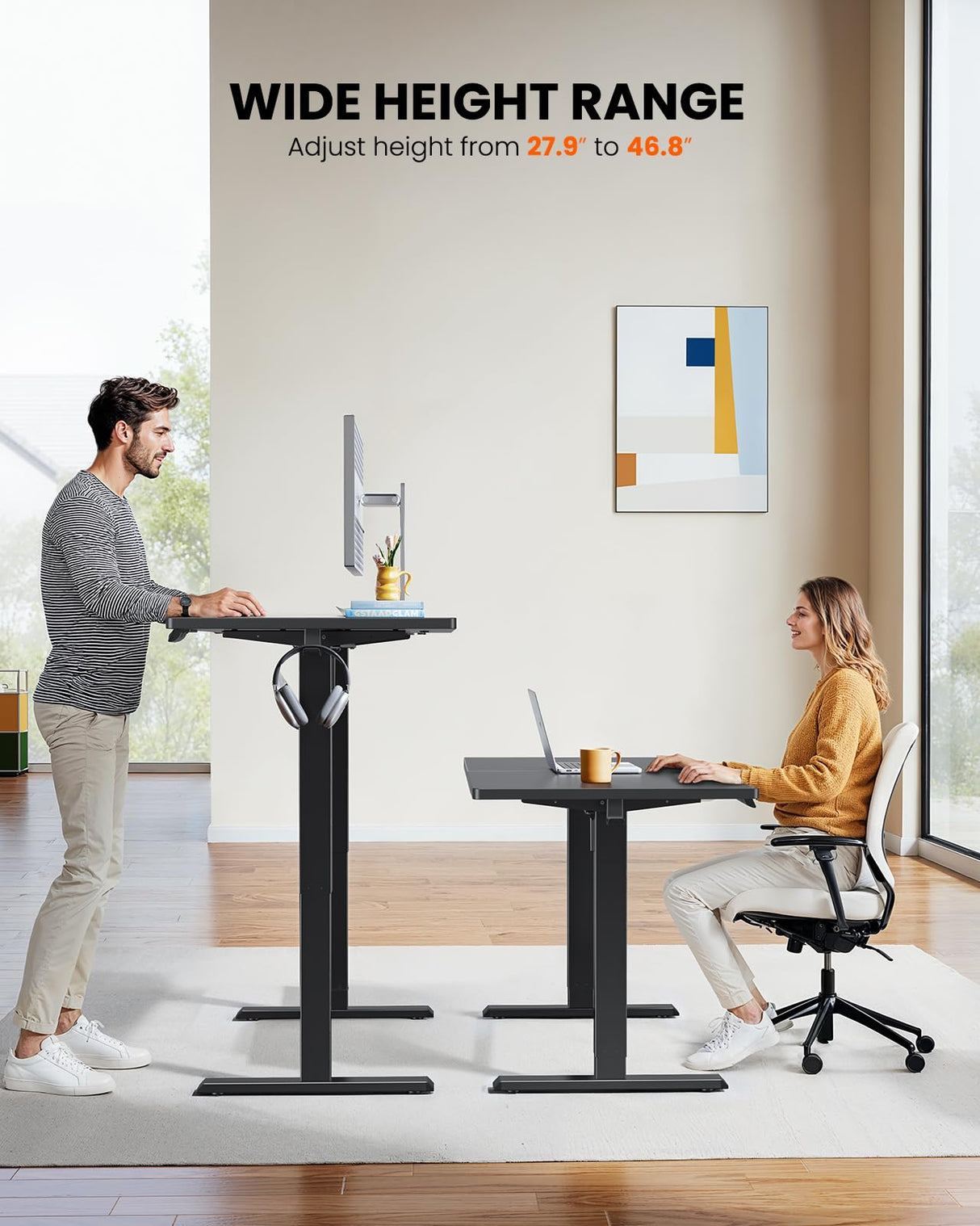 ErGear Electric Standing Desk, 48 x 24 inch Height Adjustable Sit Stand Up Desk, Computer Home Office Desk with 4 Memory Height Buttons, Two Pieces Desktop, Black, EGESD110B ErGear