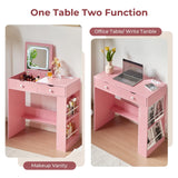JanflyHome Small Vanity Desk with Flip Top Mirror, Modern Makeup Vanity Table with Power Outlet & Side Organizers, Dressing Table with Storage Compartment, Small Vanity Writing Desk for Bedroom, Pink JanflyHome