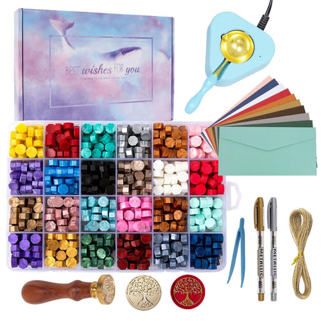 LAECHATAR Wax Seal Kit with Electric Warmer, 648 Pcs Beads, Stamp, Sealing Spoon, Wax Seal Stamp Kit with Gift Box for Decoration and Gifts LAECHATAR