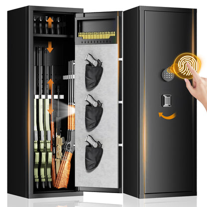 10-15 Gun Safes for Home Rifle and Pistols, Unassembled Gun Safe with Fingerprint Password and Alarm Function,Gun Cabinets with 3 Pistol Bags，Quick Access Safes with Removable Shelf for Shotguns