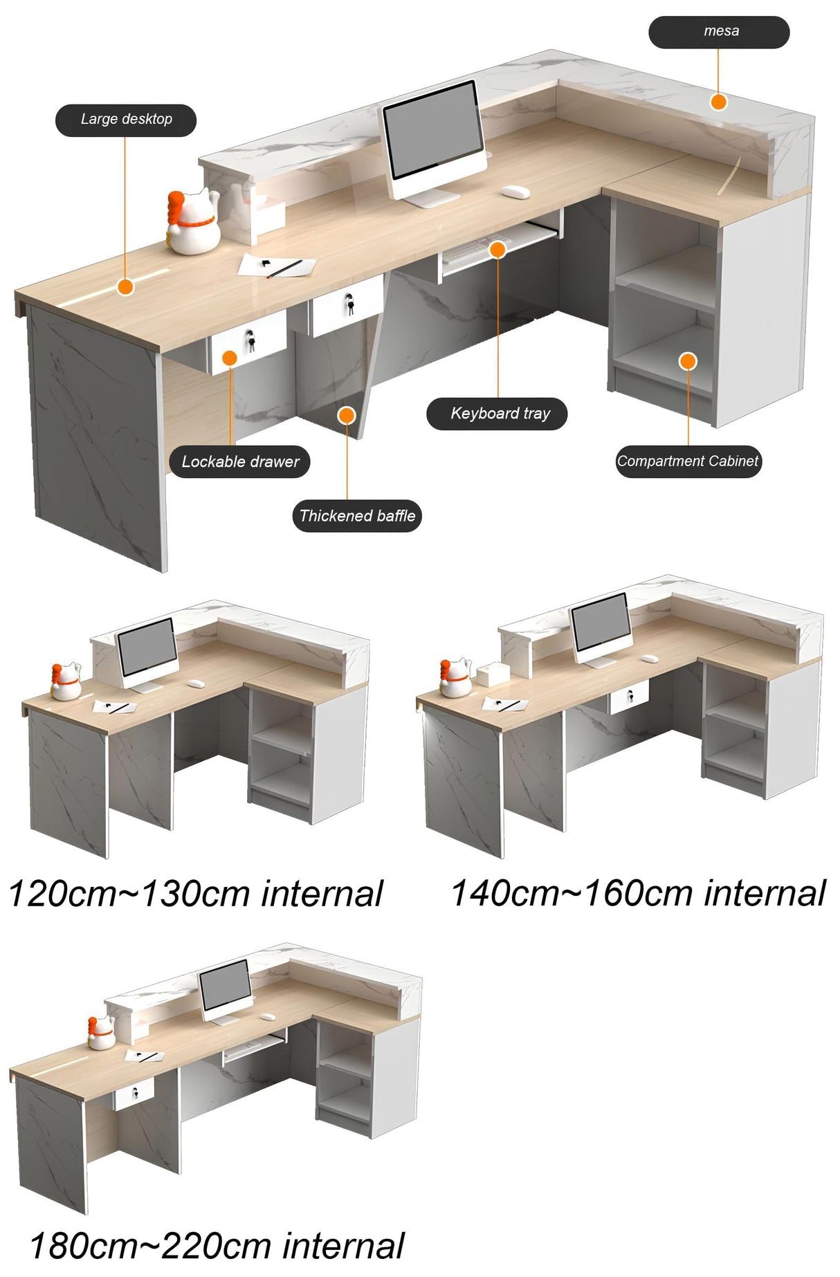 Reception Desk with Counter,Modern Office Reception Counter with Drawer,Front Desk Reception Counter with Light,L-Shaped Wooden Retail Counter Table,Checkout Counter-Easy to Install Generic