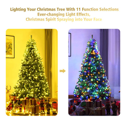 Goplus 7FT Pre-Lit Artificial Christmas Tree Auto-Spread/Close up Branches 11 Flash Modes with Multicolored 400 LED Lights & Metal Stand