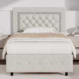 Twin Bed Frame with Diamond Tufted Headboard, Faux Leather Upholstered Bed with Wooden Slats Support, No Box Spring Needed, Mattress Foundation, Easy Assembly, Cream BarnFurin