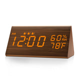 JALL Digital Alarm Clock, with Wooden Electronic LED Time Display, 3 Alarm Settings, Humidity & Temperature Detect, Wood Made Electric Clocks for Bedroom, Bedside (Brown) JALL